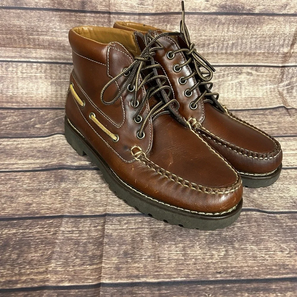 J. Crew Mens Manchester Brown Leather Lace Up Chukka Boots BS116 Size 7.5 Preppy